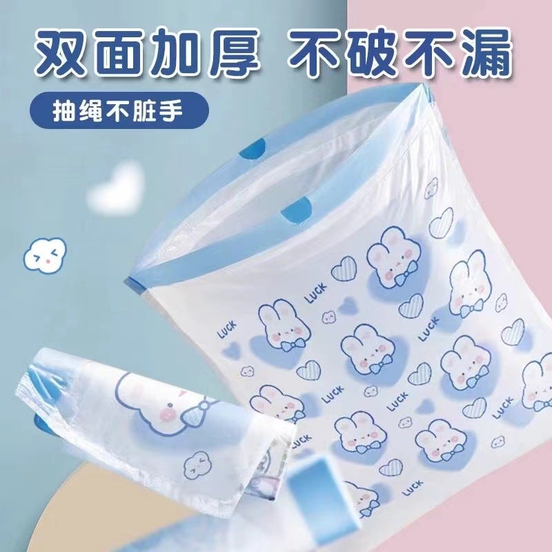 Blue Heart Rabbit Garbage Bag Drawstring Cute Cartoon High-Looking Home Kitchen Portable Thickened Printing 100 Count - Image 3